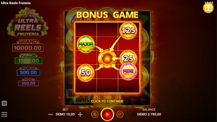 Ultra Reels Fruteria - start af Hold and Win-rummet
