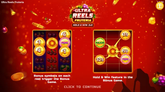 Ultra Reels Fruteria - startmenu og startknap